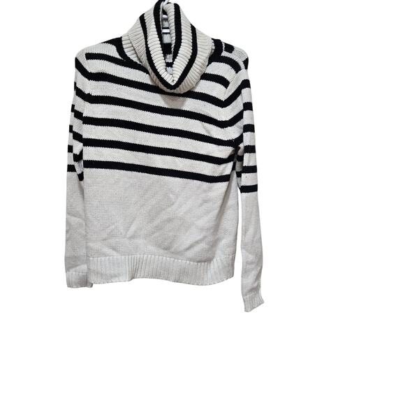 J crew sweater womens size small black cream stripe turtleneck wool blend preppy - Picture 1 of 10